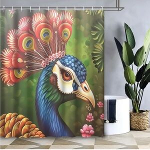 Peacock Hand-Painted Printed Novelty Shower Curtain